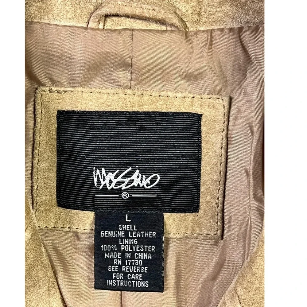 Mossimo Suede Leather Jacket Womens L Tan Safari Utility Button Front Boho Coat